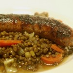 lentils, lamb sausage, mergeza, cooking, culinary, eating, dinner, food and wine, recipes, food blog