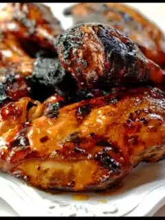 A plate of grilled chicken on a white plate.