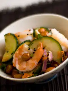 A Vietnamese cucumber salad with shrimp and peanuts.