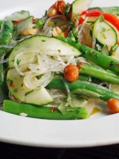 Thai green bean salad with peanuts, lime and mint.