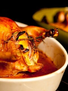 Roasted chicken with lemon and rosemary.
