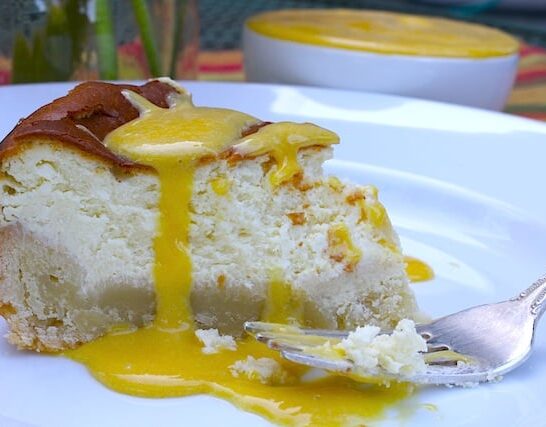 Goat Cheese Cheesecake with Passion Fruit Curd