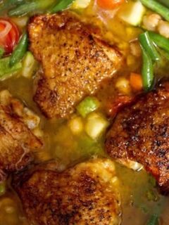 Moroccan chicken stew with chickpeas.
