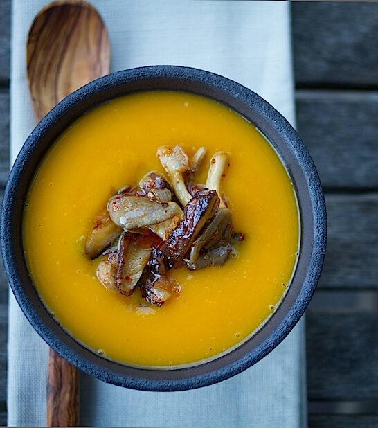Ancho Chili Butternut Squash Soup with Mushroom Medley