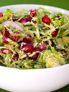 Brussels Sprout Salad with Pomegranate - A delicious and healthy dish featuring the unique combination of Brussels sprouts and pomegranate.