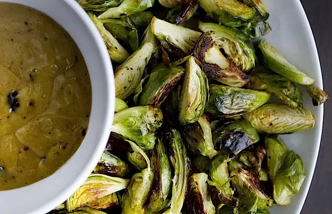 Crispy Brussels Sprouts with Black Garlic Aioli