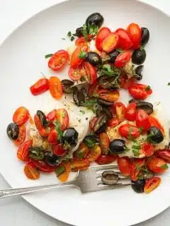 Fish Fillets with Warm Tomato Olive Vinaigrette
