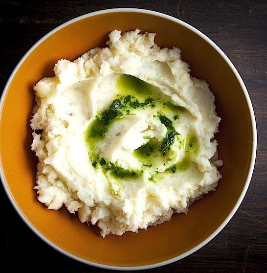 Celery Root and Potato Mash with Parsley Oil Drizzle