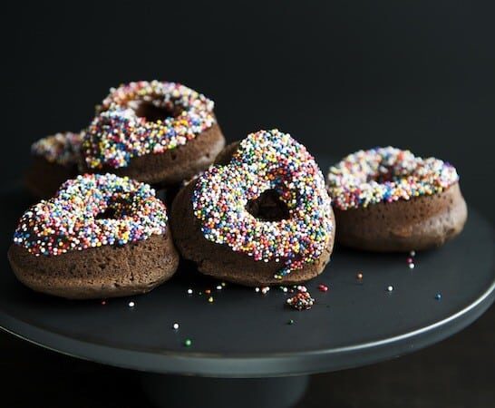 Baked Chocolate Doughnuts with Sprinkles