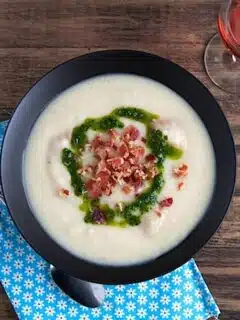 Roasted Potato Garlic Soup with Parsley Olive Oil | Chez Us