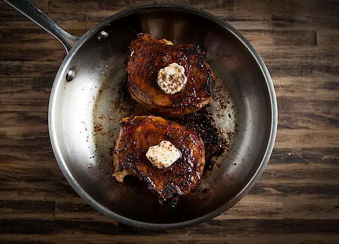 Maple Pan Fried Pork Chops with Compound Butter