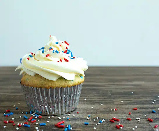 Patriotic Vanilla Confetti Cupcakes