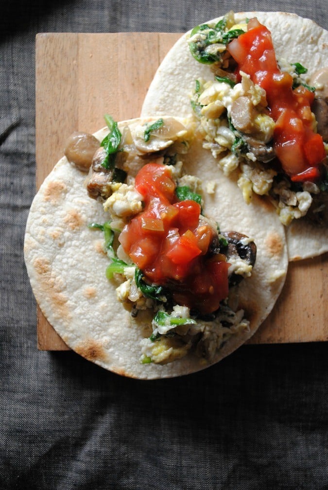 Mushroom- Spinach Breakfast Tacos with Salsa Fresca