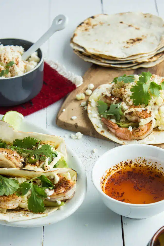 Shrimp and Elotes Tacos | Chez Us