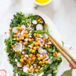 Freekeh Kale Salad with Crispy Harissa Chickpeas