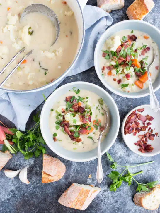 Cauliflower Clam Chowder with Crispy Bacon