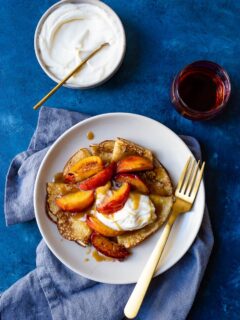 Crepes Dentelles with Sautéed Peaches and Caramel