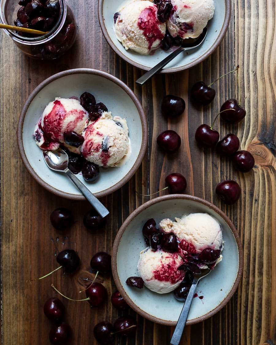 Roasted Cherry Buttermilk Ice Cream with Bourbon