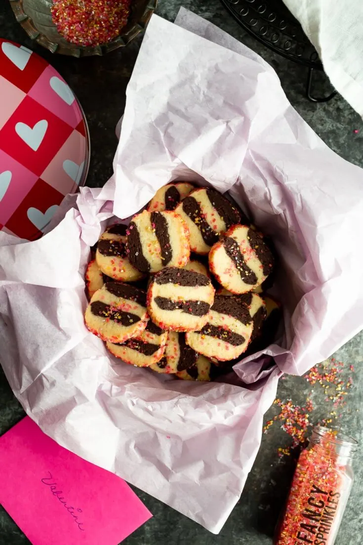 Chocolate Vanilla Striped Shortbread Cookies