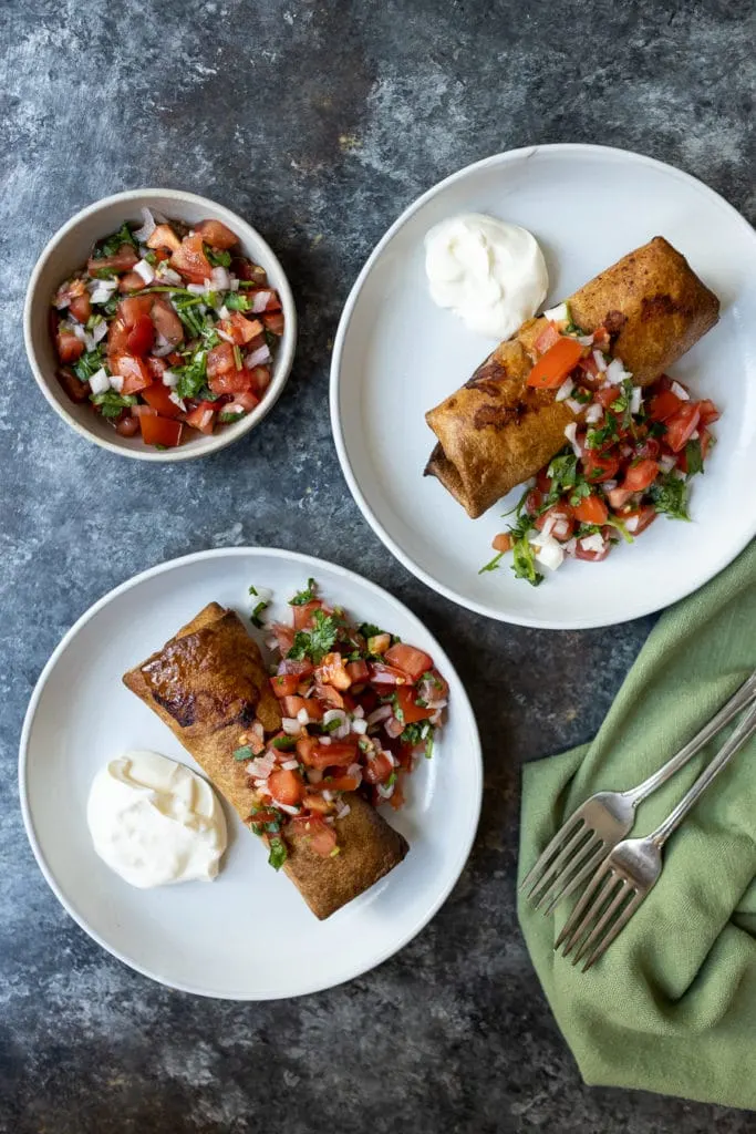 Cheesy Green Chile Chicken Chimichangas