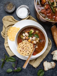 Minestrone with Parmesan Crisps