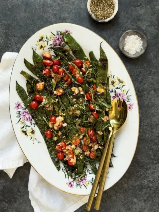 Char Grilled Romano Beans with Tomato Vinaigrette